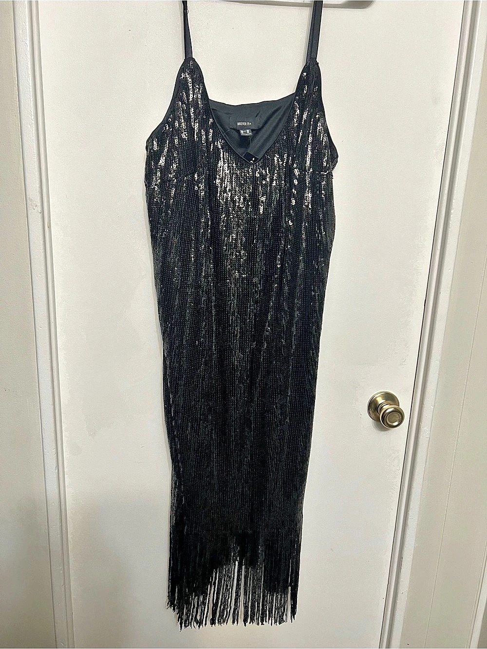 Forever 21 Sequin Fringe Maxi Dress in Black Size 3X NWT
